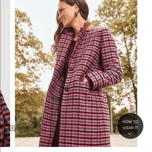 Ann Taylor Pink and Black Plaid Checked Chesterfield Coat size M